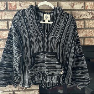 Billabong Black and White Striped Baja Hoodie Sweater